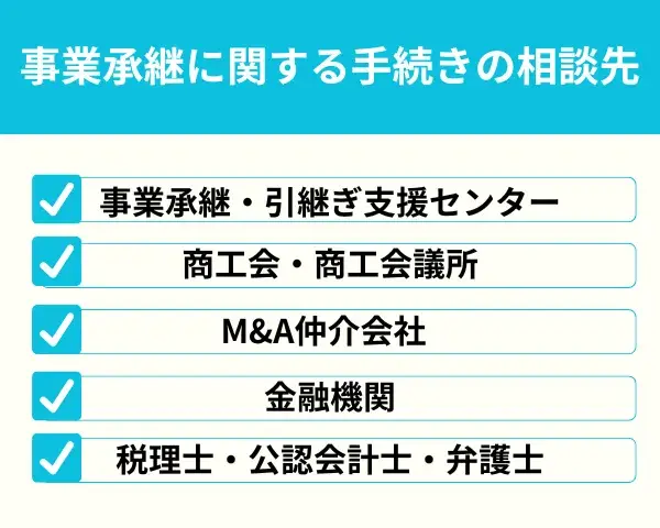 事業承継に関する手続きの相談先が分かる画像