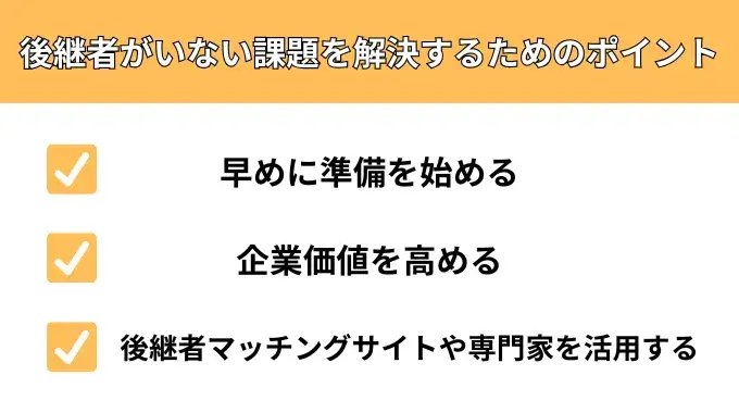 後継者がいない課題を解決するためのポイントが分かる画像