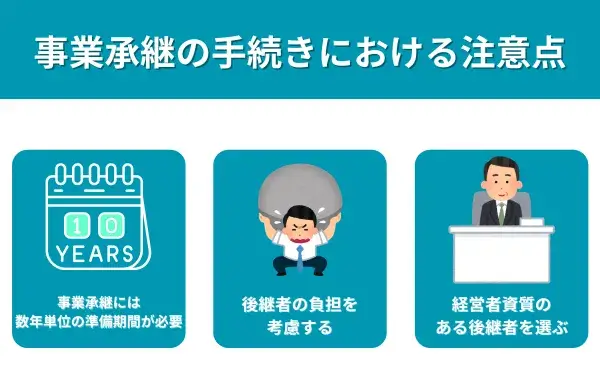 事業承継の手続きにおける注意点が分かる画像